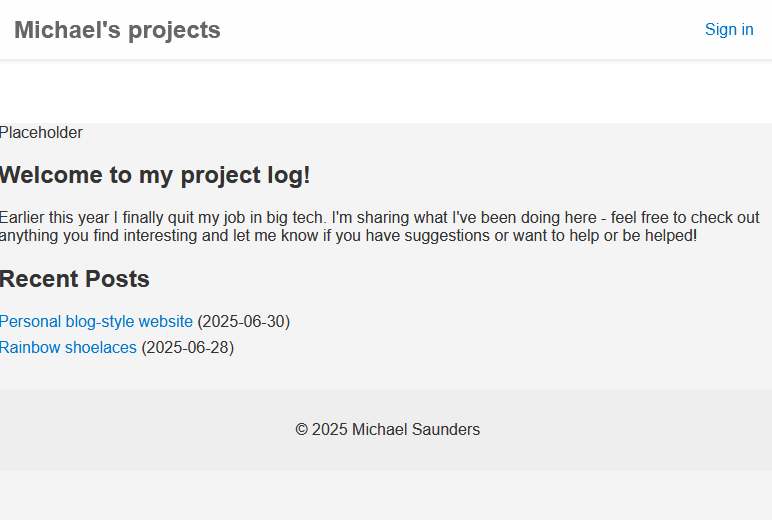 screenshot of the front page of my website, with no image or text content. Formatting is ugly and plain.